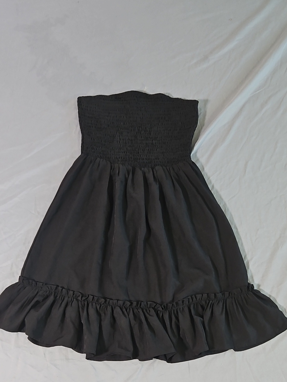 SHEIN Black Strapless Smocked Bodice Ruffle-Hem Dress